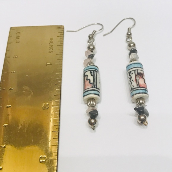 Beaded Silver and Glass Dangle Earrings - Picture 3 of 4